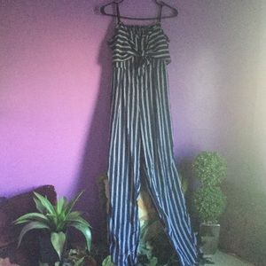 Dark Blue Striped Jumpsuit